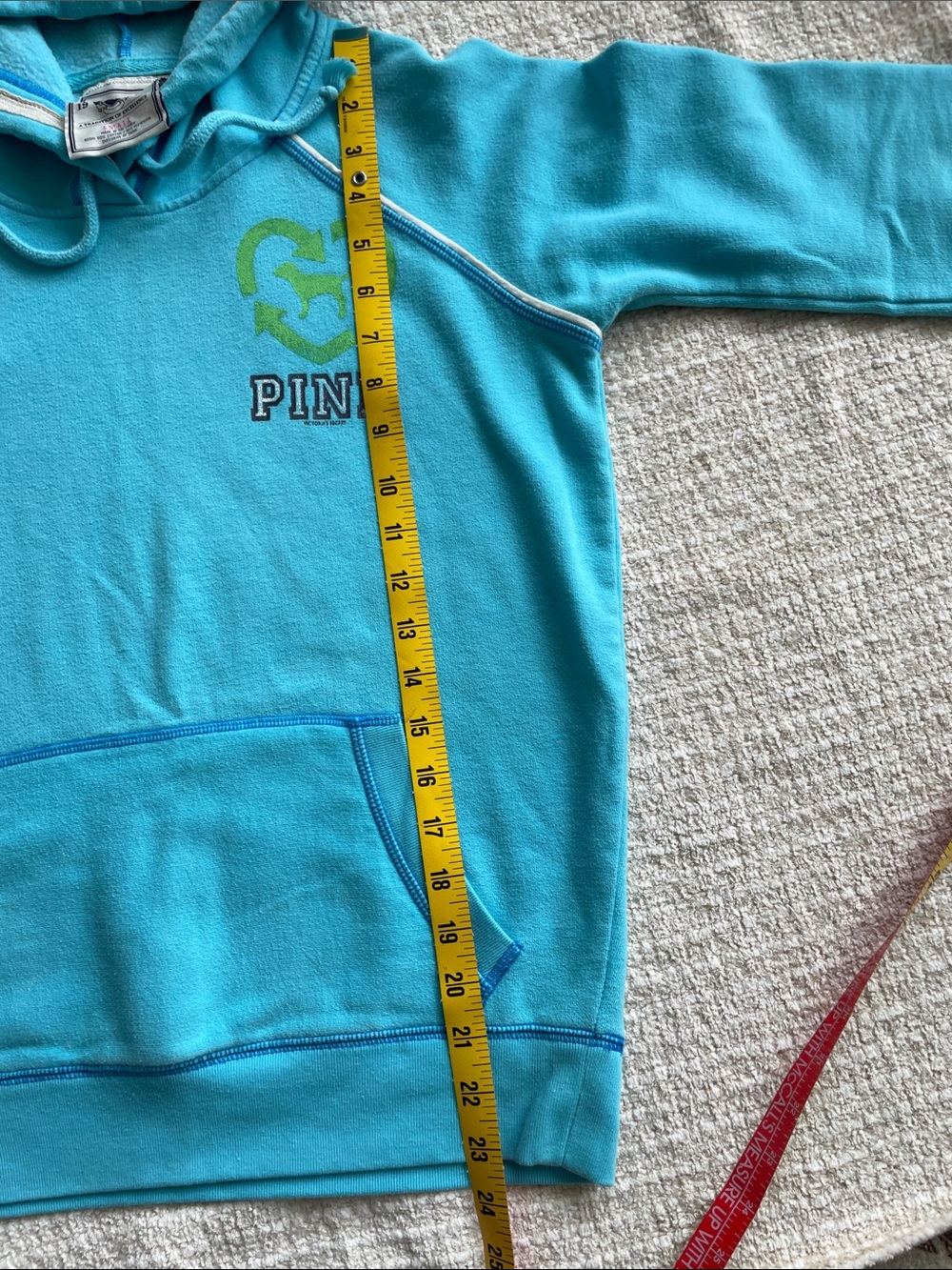 PINK Victoria's Secret Bright Aqua Hoodie with Lime Accent - Picture 8 of 8